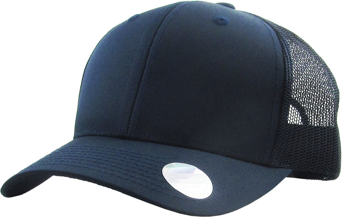 Navy Blue Classic 6 Panel Trucker Mesh Snapback Front Side View